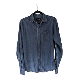 Robert James NY Mens Size Small Chambray Button Up Shirt Blue Pocket Long Sleeve